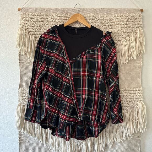 Maje Plaid Asymmetric Layered Top - Picture 1 of 6